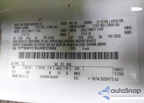 2018 Ford F-150 Xl z USA, uszkodzony, nr VIN 1FTEW1C50JKE31882